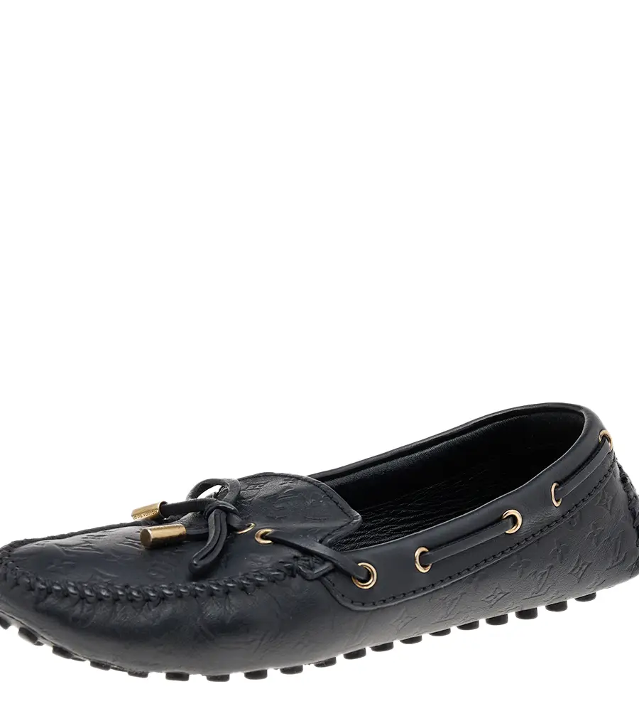 Louis Vuitton Black Monogram Empreinte Leather Gloria Loafers Size 38