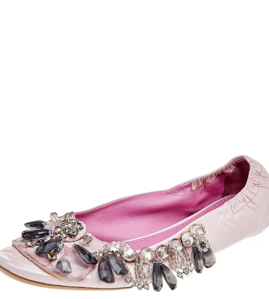 Louis Vuitton Pink Leather Embellished Ballet Flats Size 37.5
