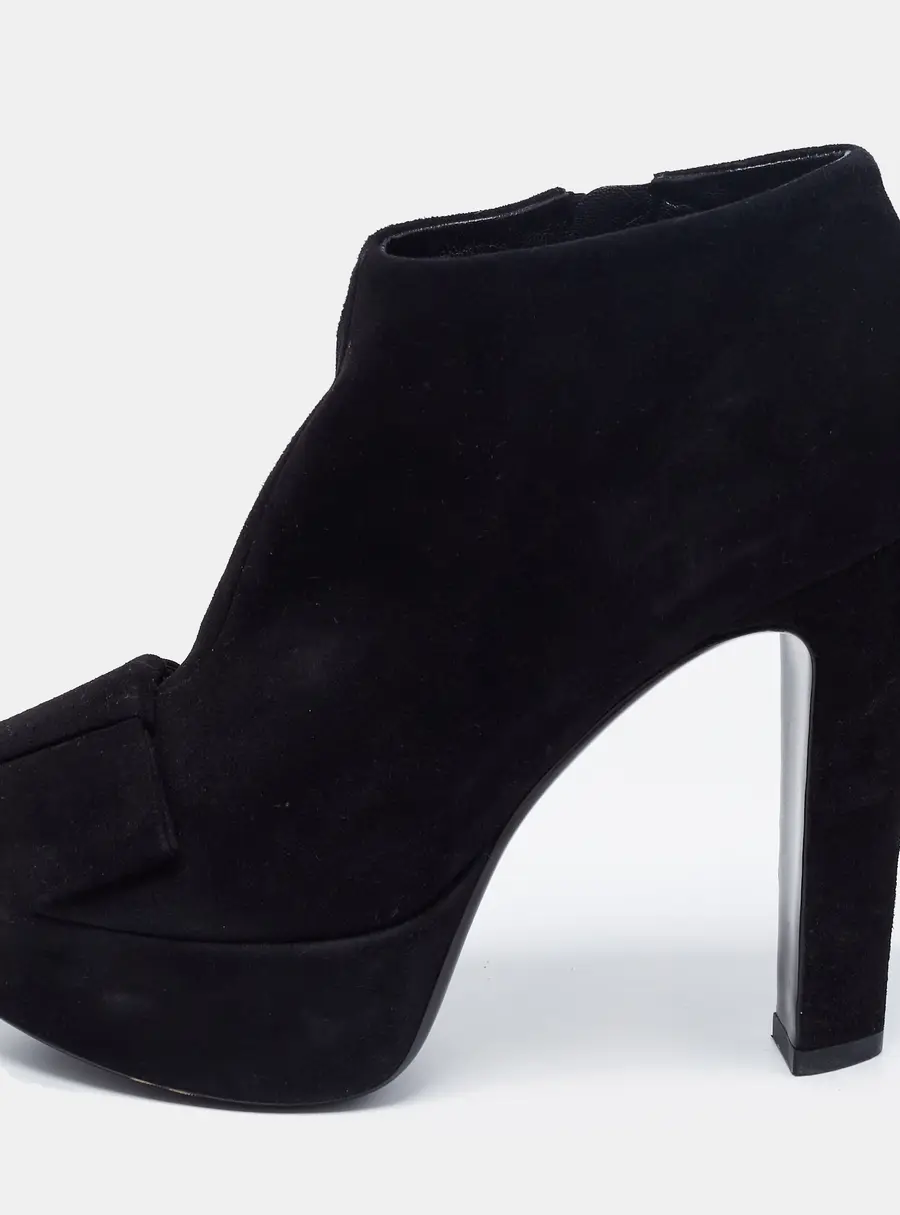 Louis Vuitton Black Suede Bow Peep Toe Ankle Booties Size 36.5