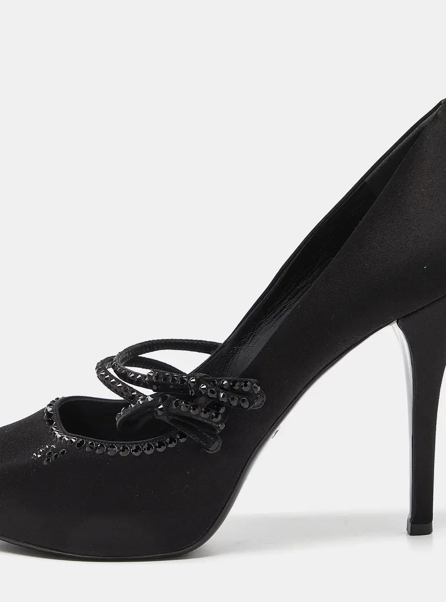 Louis Vuitton Black Satin Embellished Peep Toe Pumps Size 40