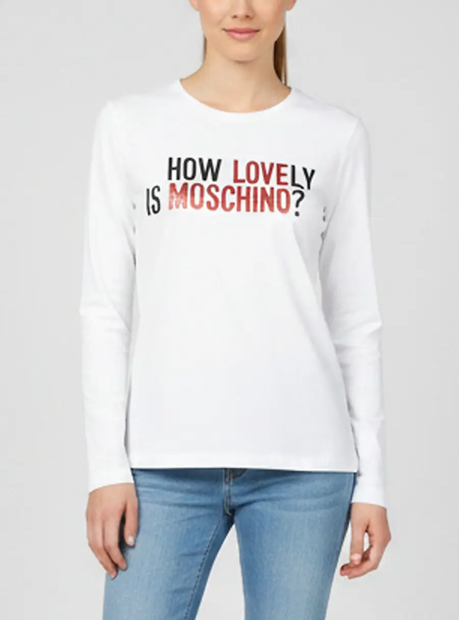 Love Moschino White Graphic Print Long Sleeve T-Shirt S