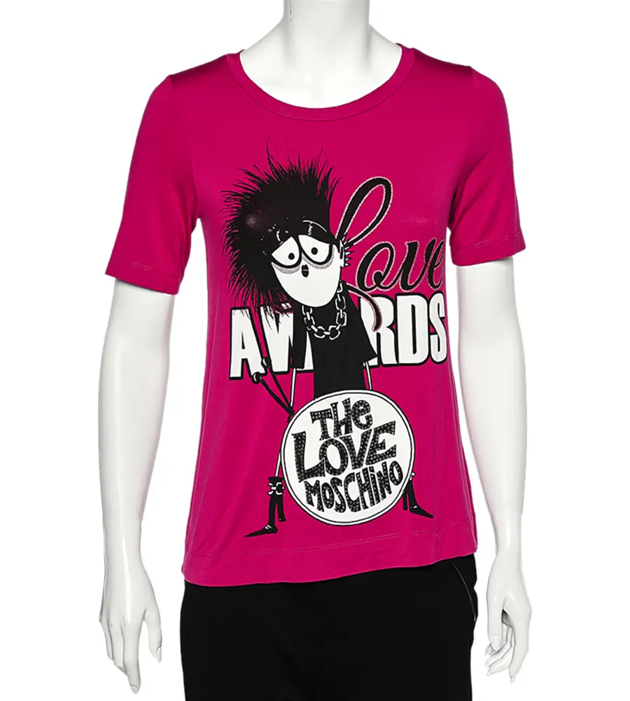 Love Moschino Magenta Printed Modal Knit T-Shirt S