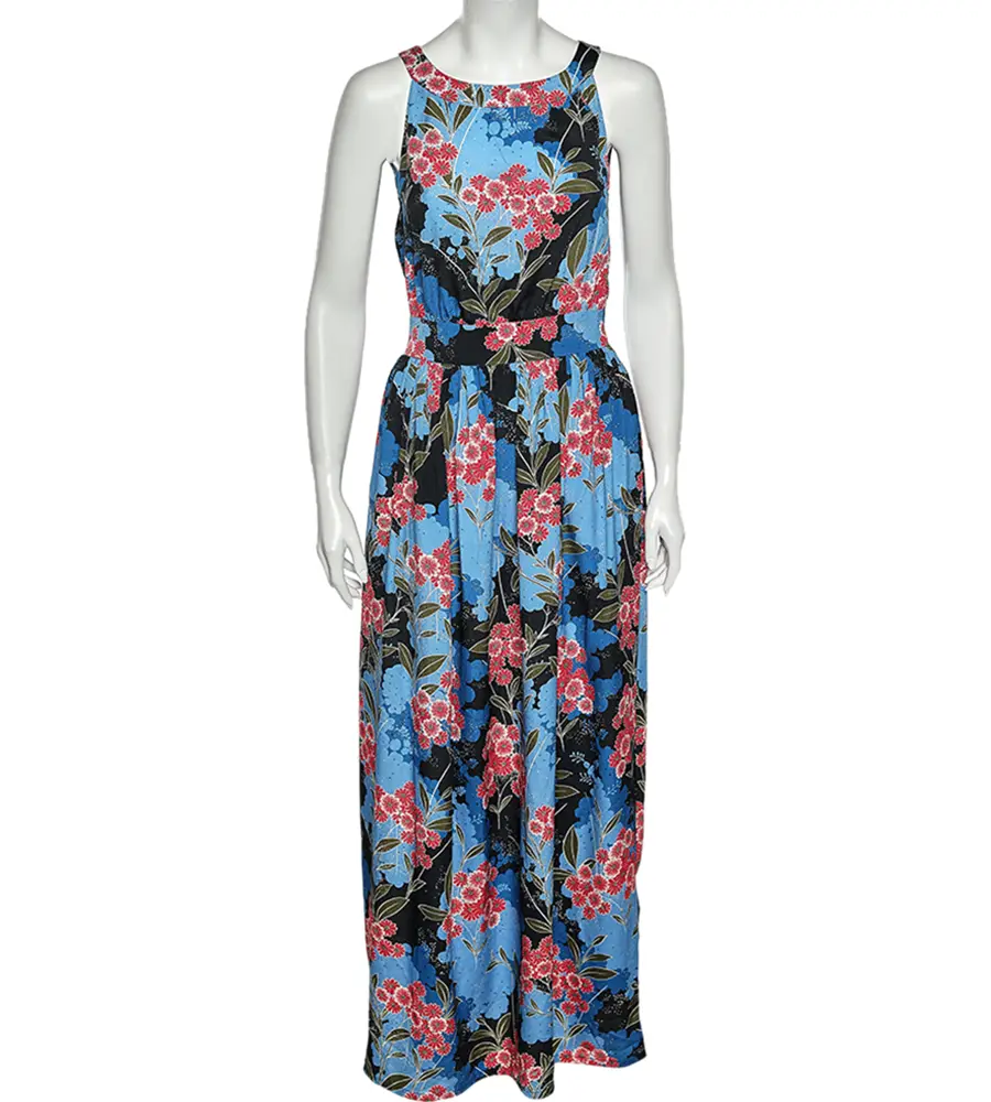 Love Moschino Blue Floral Printed Crepe Sleeveless Maxi Dress M