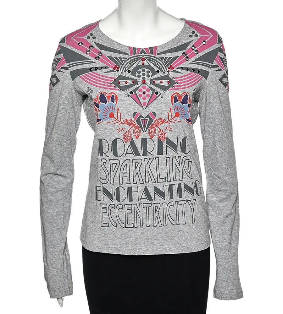 Love Moschino Grey Printed Cotton Long Sleeve T-Shirt L