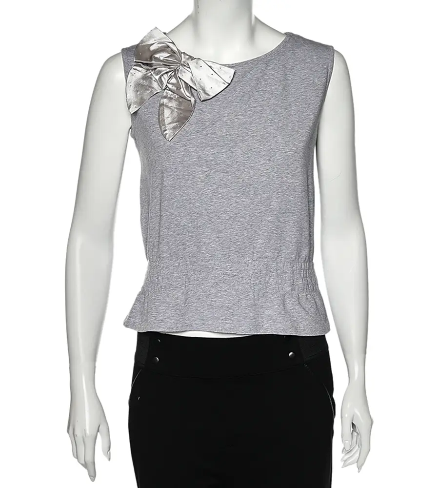 Love Moschino Grey Cotton Bow Detailed Sleeveless Top M