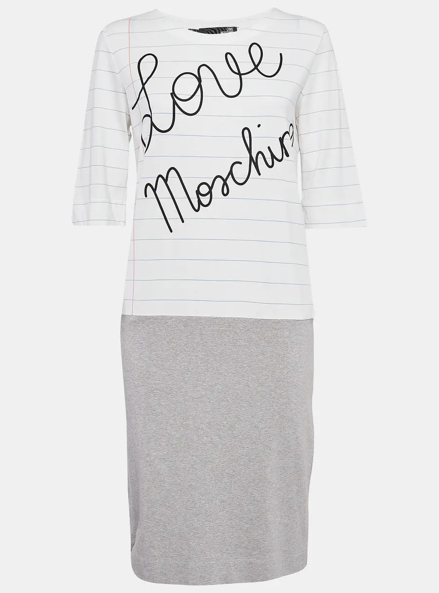 Love Moschino White & Grey Book Paper Printed Cotton T-Shirt Dress M