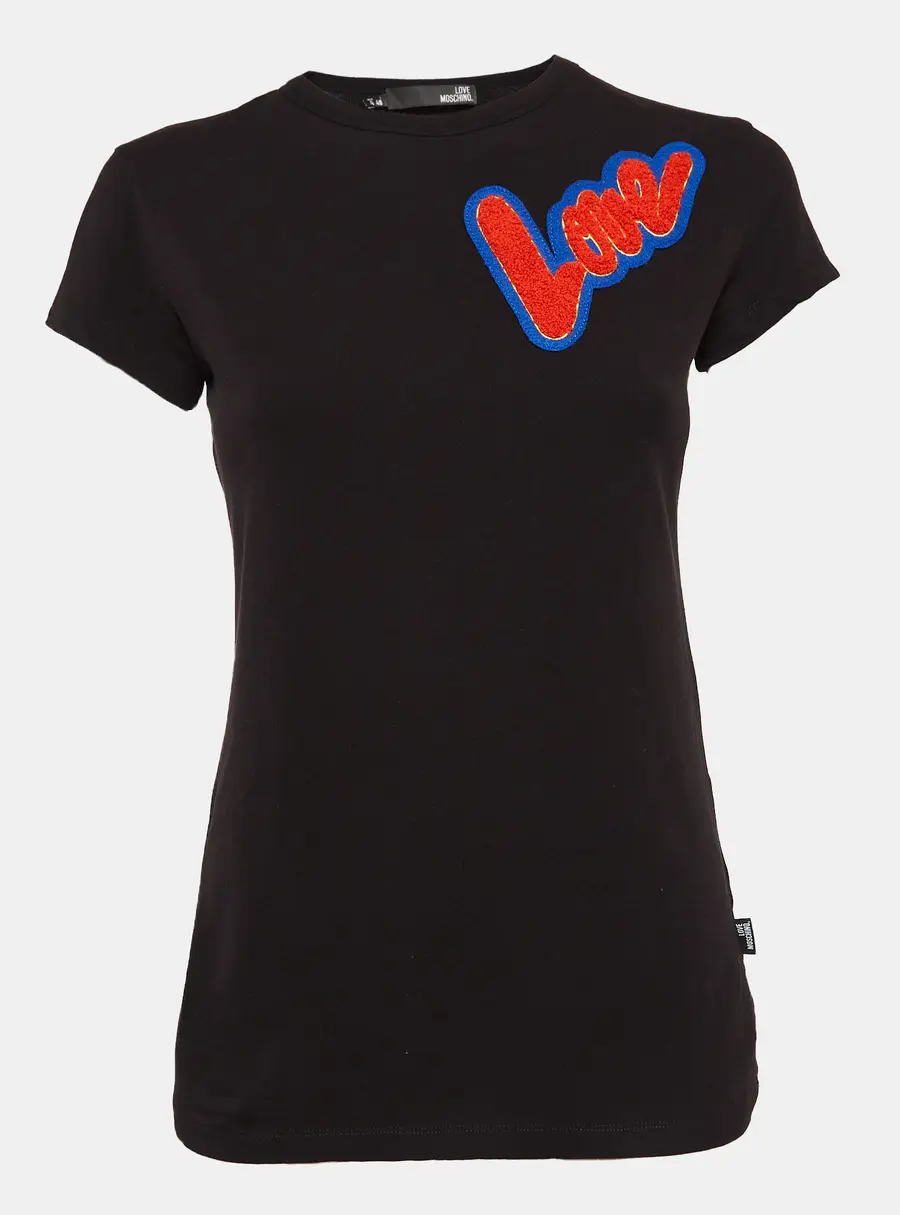 Love Moschino Black Cotton Knit Love Patch Detail T-Shirt S
