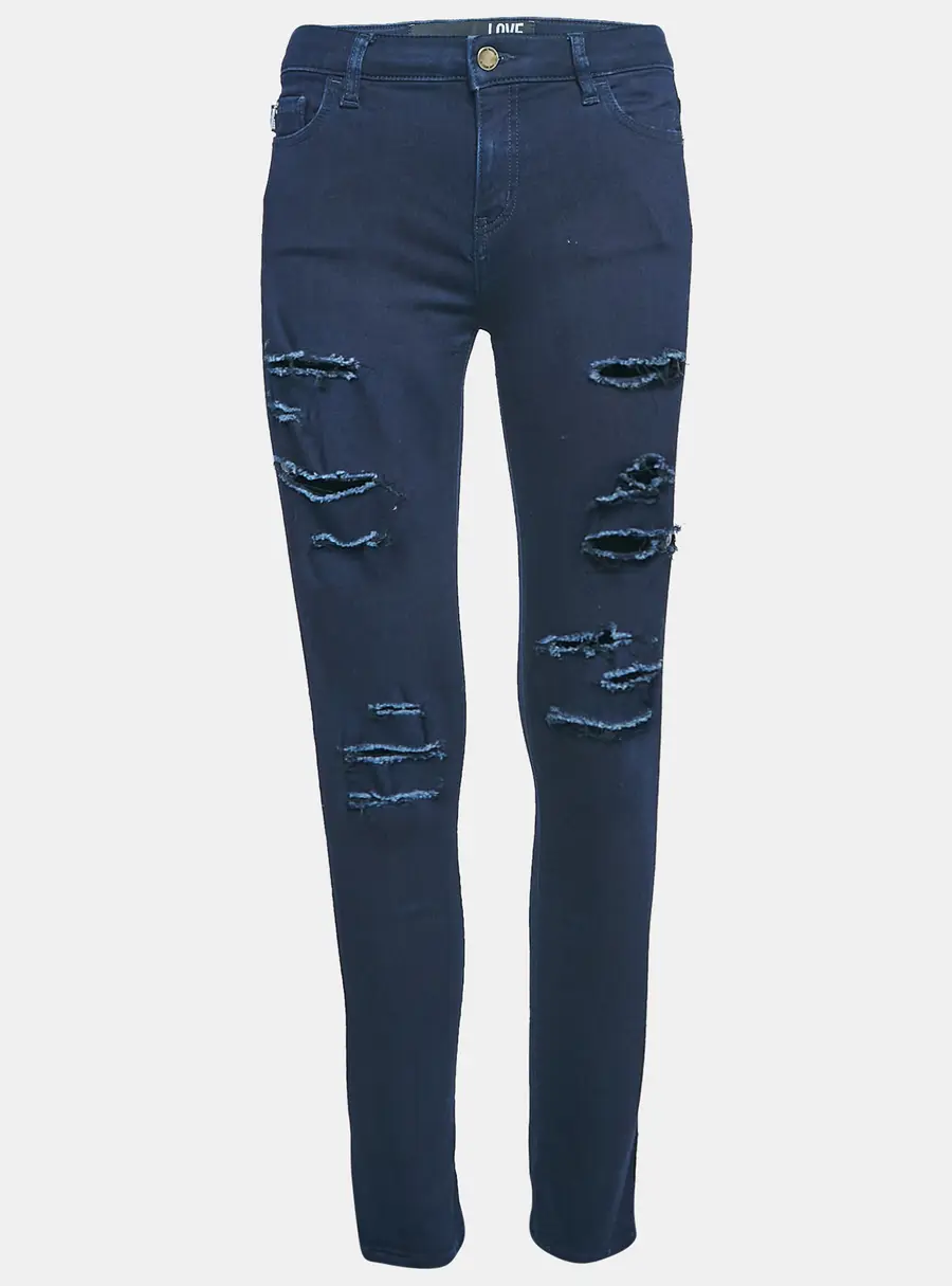 Love Moschino Navy Blue Ripped Denim Skinny Jeans M Waist 29"