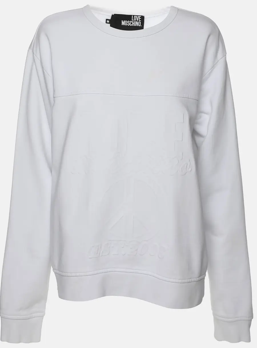 Love Moschino White Cotton Peace Sign Sweatshirt M