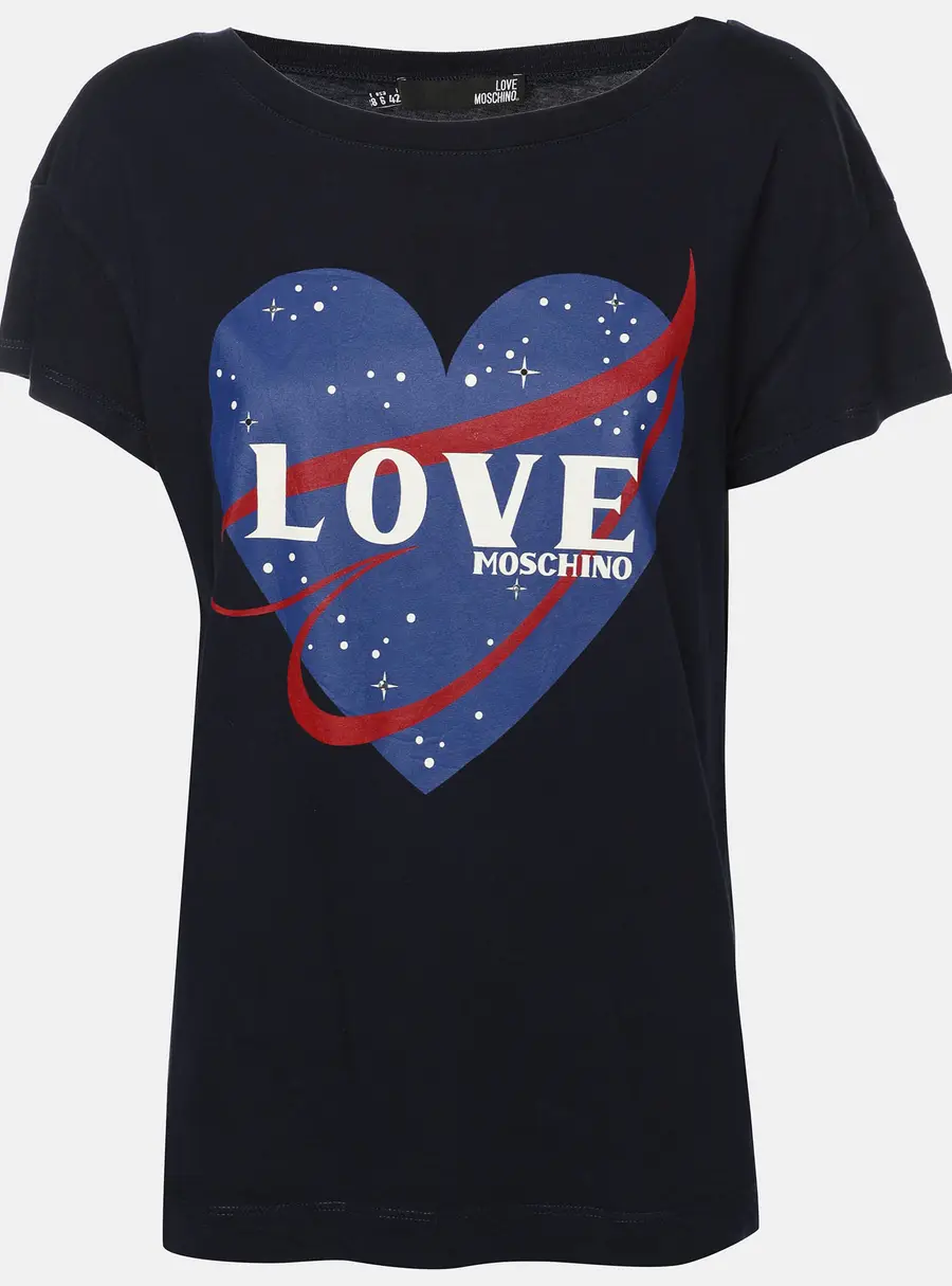 Love Moschino Dark Blue Heart Print Fabric T-Shirt M