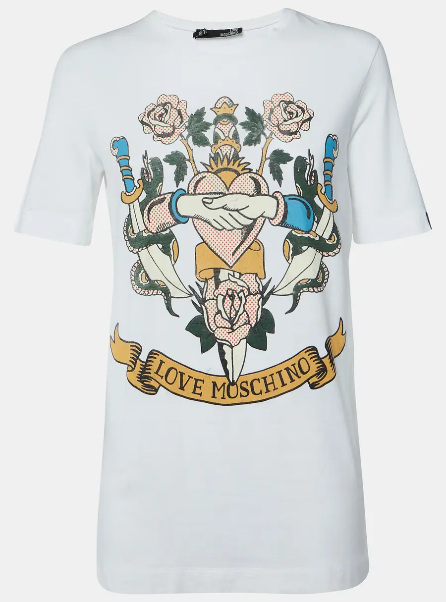 Love Moschino White Printed Cotton Crew Neck T-Shirt S