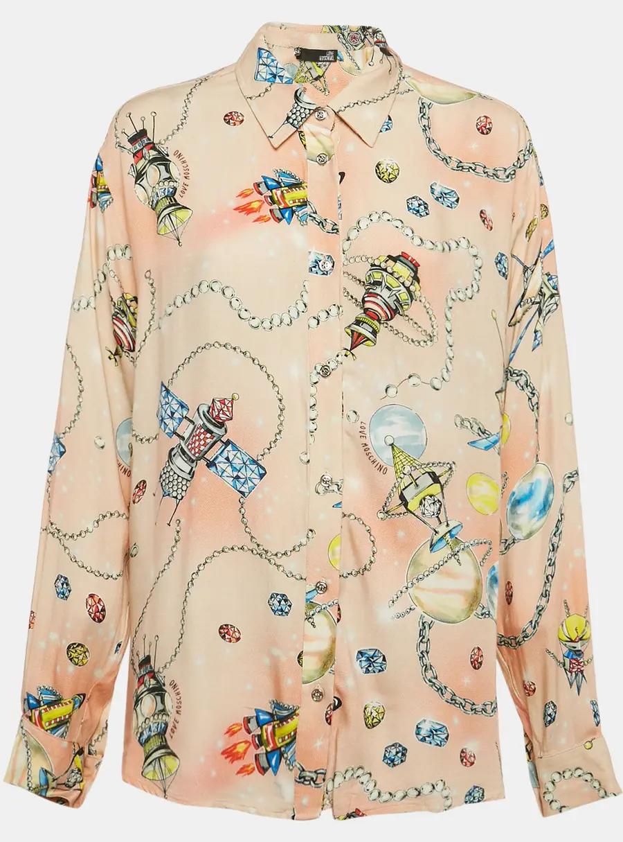 Love Moschino Multicolor Viscose Button Front Oversized Shirt M