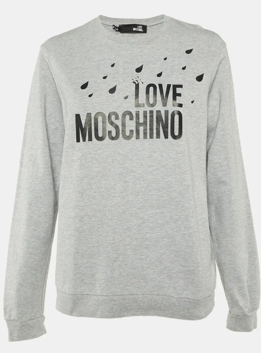 Love Moschino Grey Logo Print Cotton Crew Neck Sweatshirt M