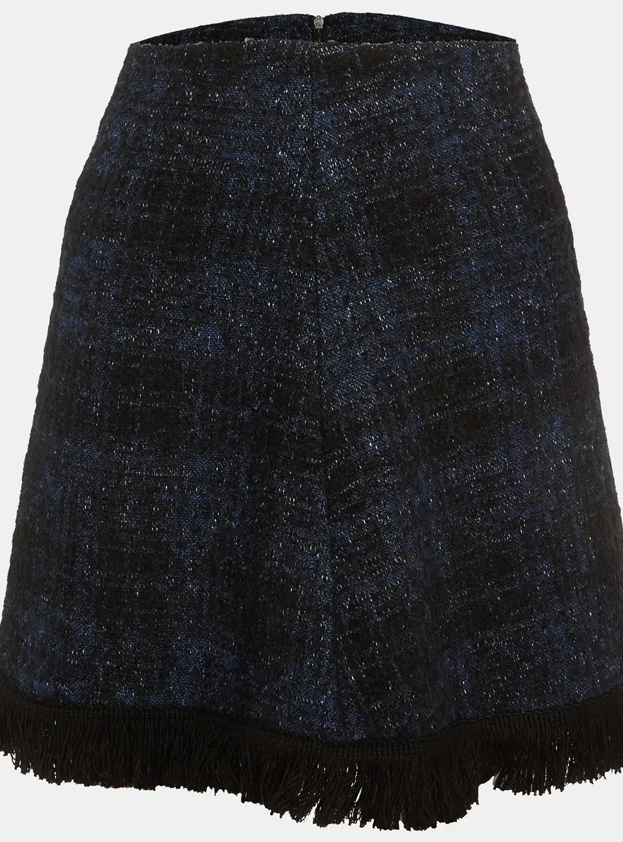 Love Moschino Navy Blue Tweed Fringed Mini Skirt M