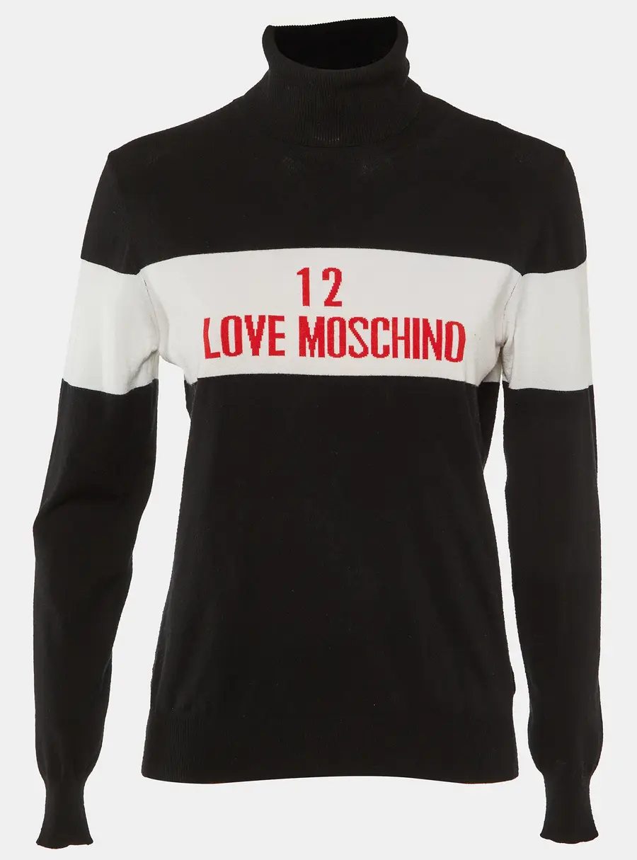 Love Moschino Black Logo Knit Turtle Neck Sweater M