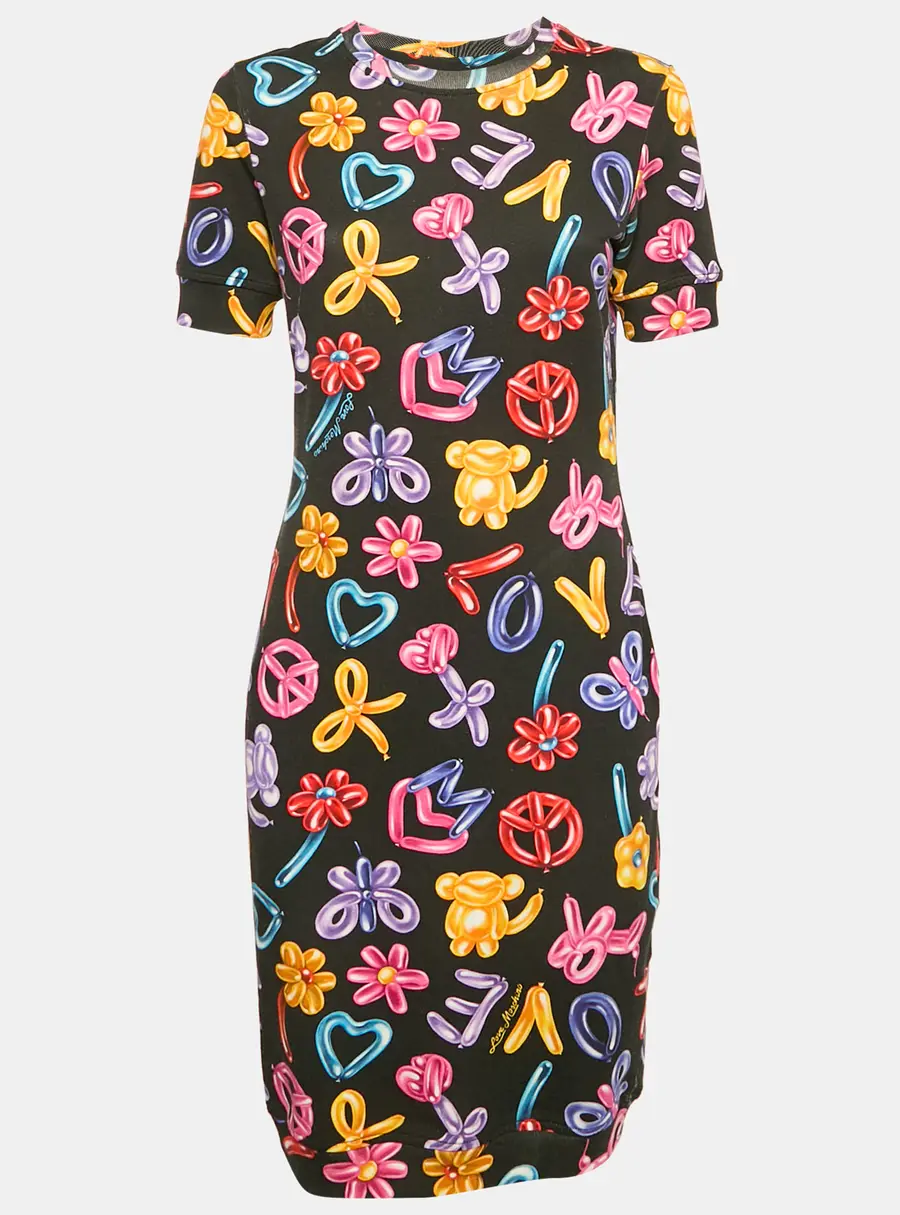 Love Moschino Black Printed Cotton Knit Short Dress S