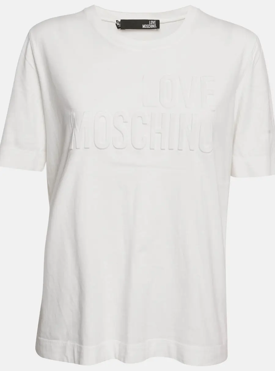 Love Moschino White Logo Embossed Cotton Crew Neck T-Shirt M