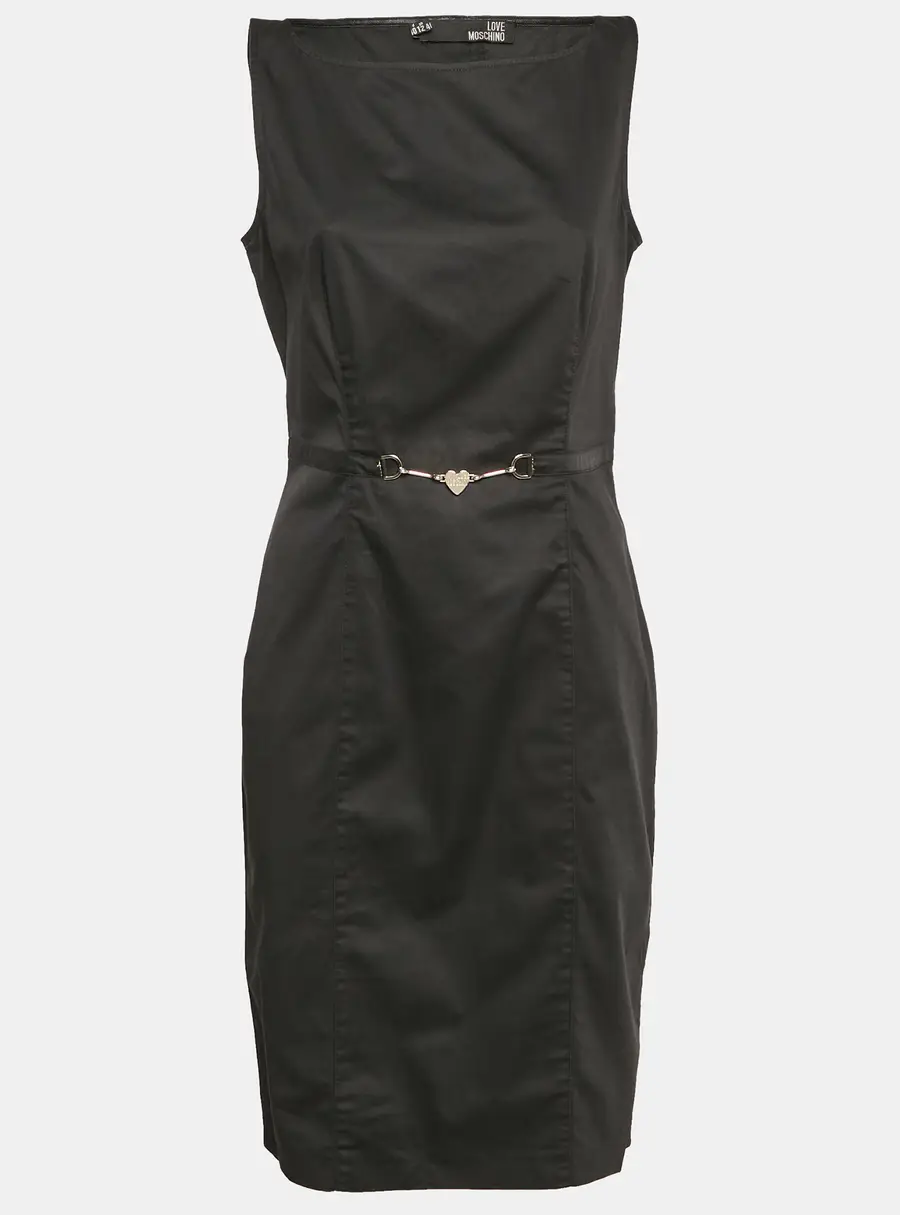 Love Moschino Black Cotton Waist Metal Embellished Short Dress L