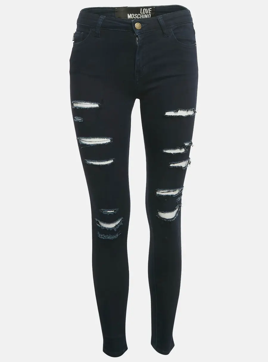Love Moschino Dark Blue Distressed Denim Skinny Jeans S Waist 26"