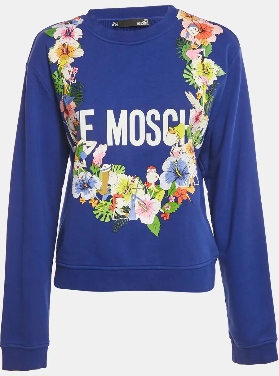 Love Moschino Blue Printed Cotton Crew Neck Sweatshirt M