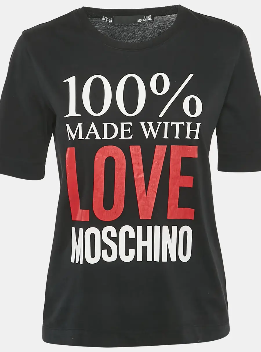 Love Moschino Black 100% Made With Love Logo Print Cotton T-Shirt S