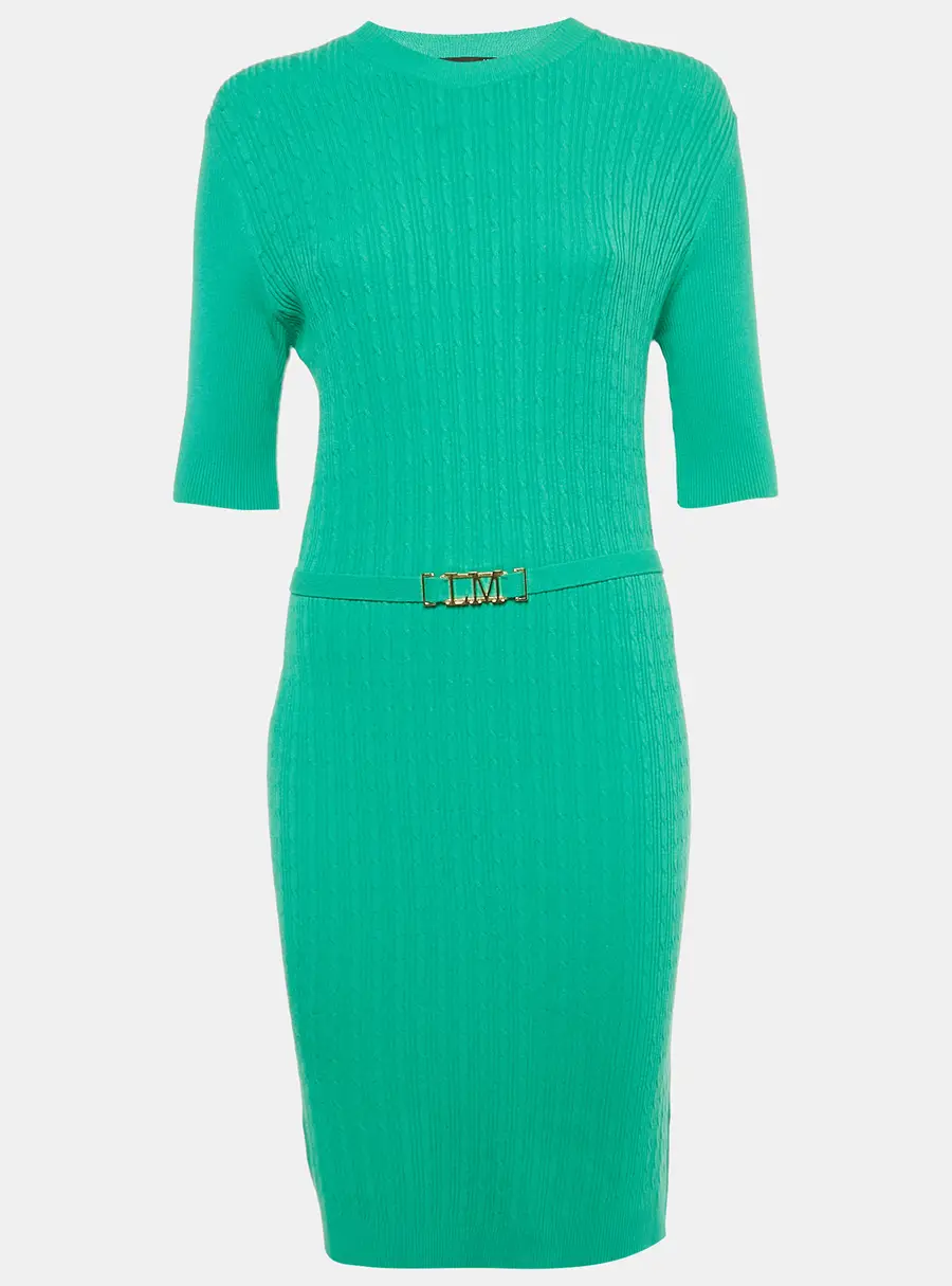 Love Moschino Green Knit Belted Midi Dress L