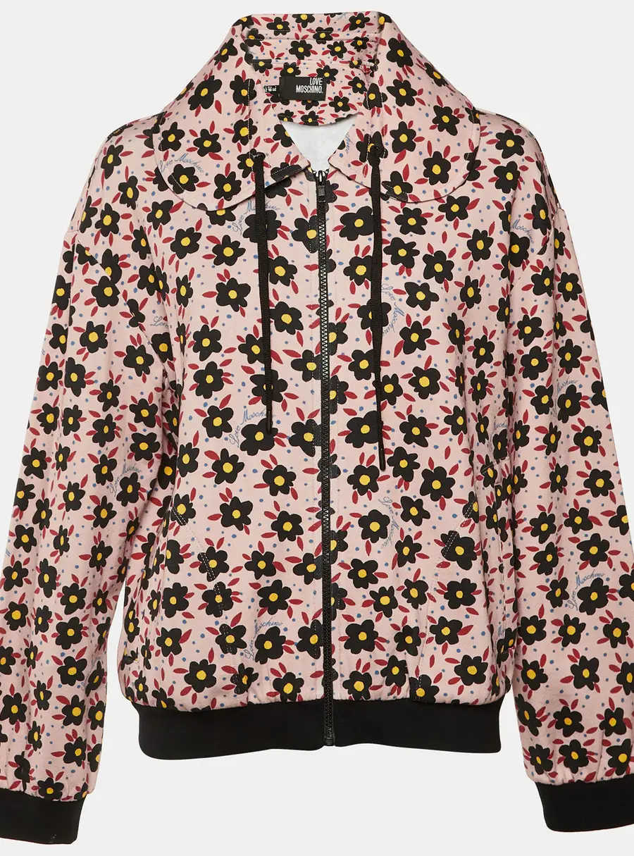 Love Moschino Light Pink Floral Printed Cotton Knit Jacket L