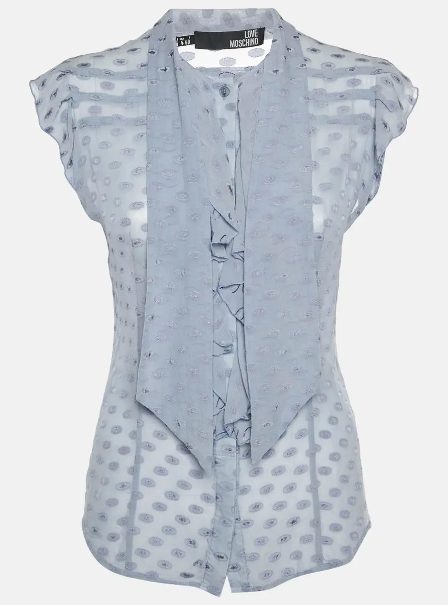 Love Moschino Lavender Fil Coupe Silk Frill Sheer Top S