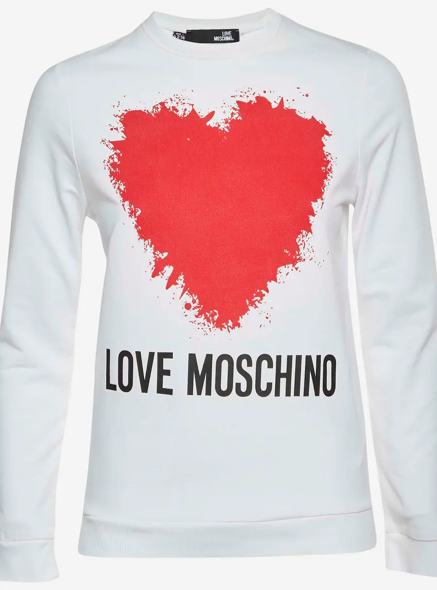 Love Moschino White Heart Graphic Jersey Knit Sweatshirt S