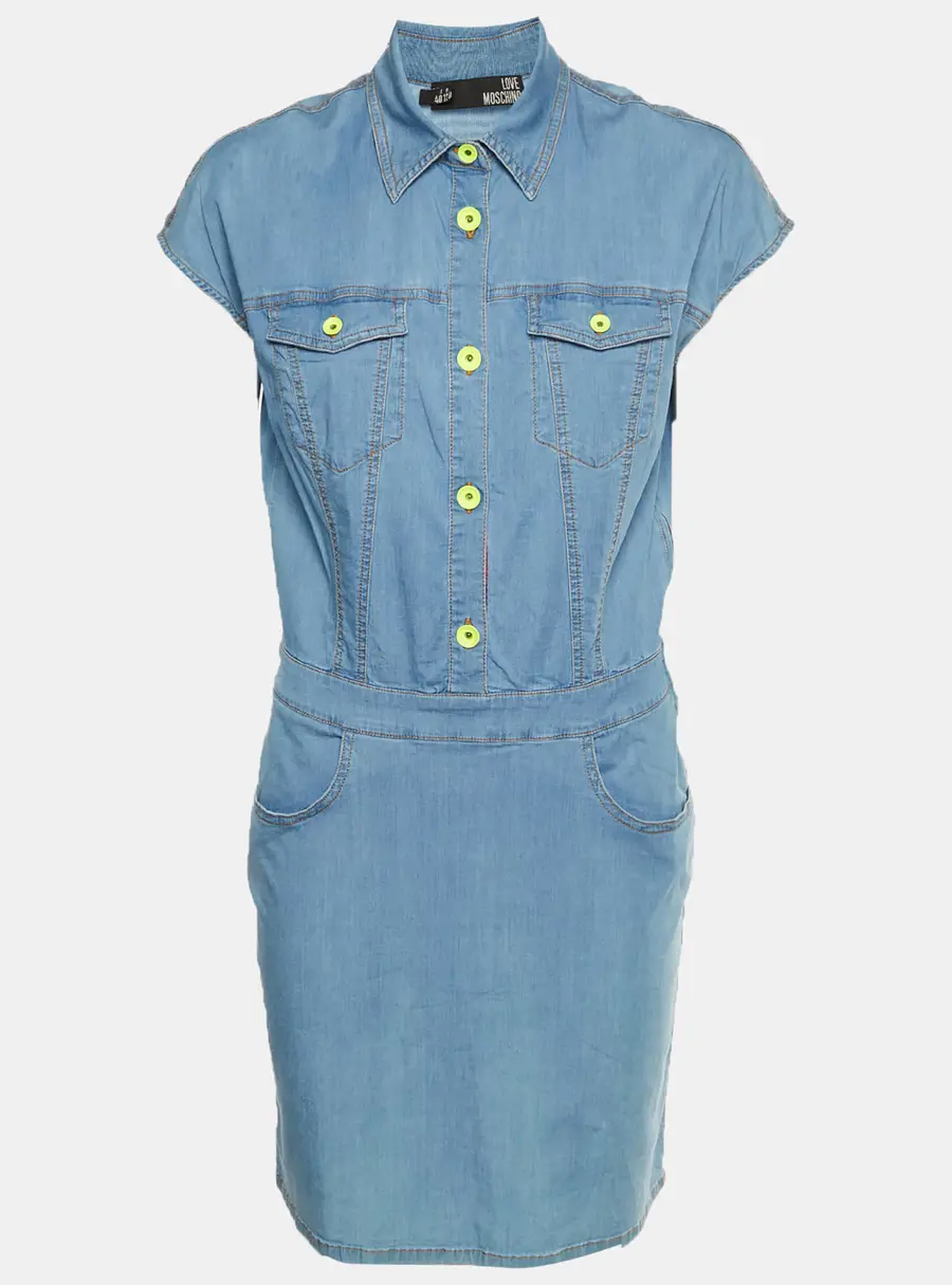Love Moschino Blue Denim Knee Length Shirt Dress M
