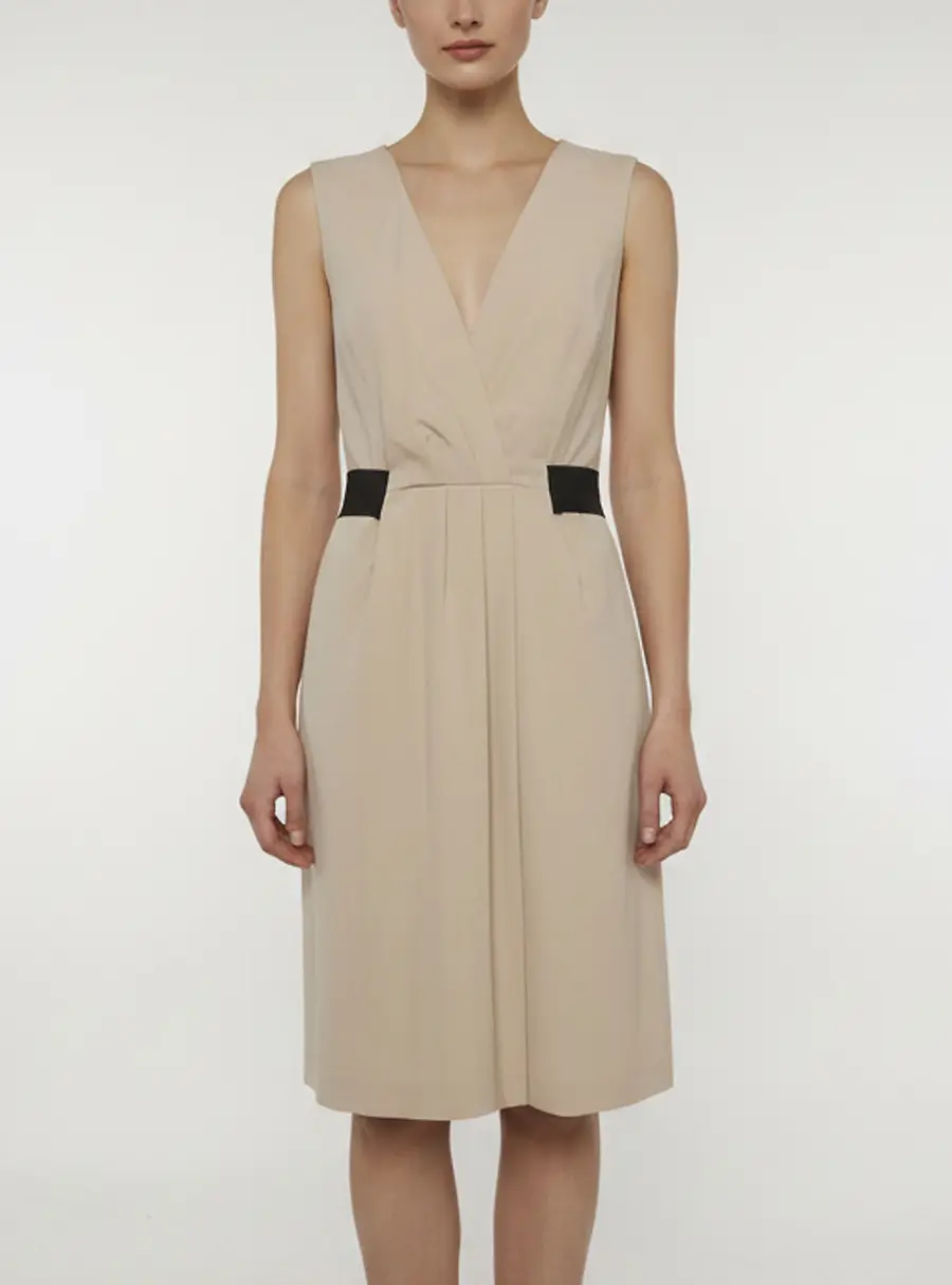Love Moschino Beige Wool Blend Pleated Sleeveless Dress L