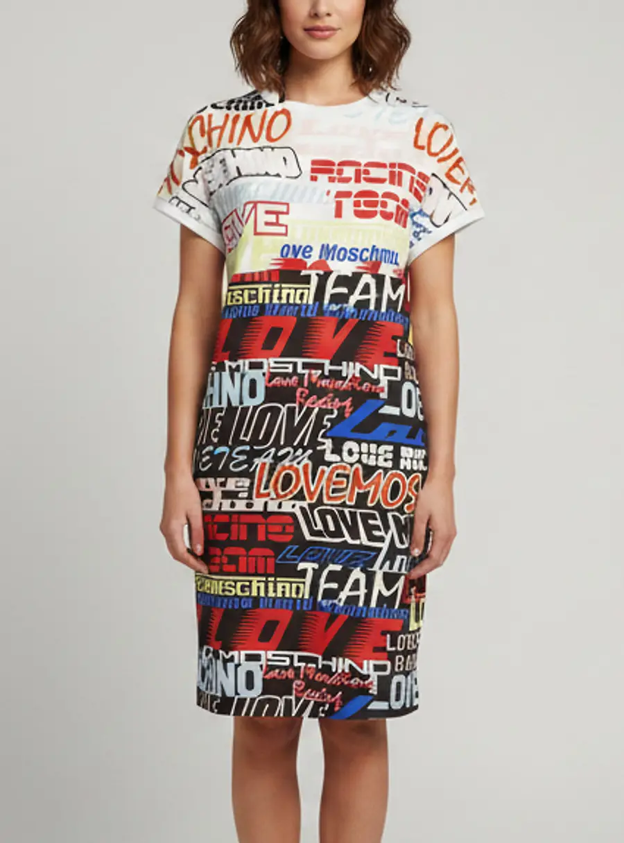 Love Moschino Multicolor Logo Print Jersey T-Shirt Dress L