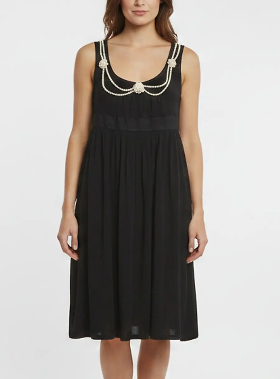 Love Moschino Black Pearl Embellished Knit Flared Mini Dress S