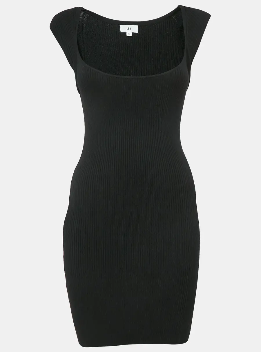 LPA Black Rib Knit Cap Sleeve Short Dress M