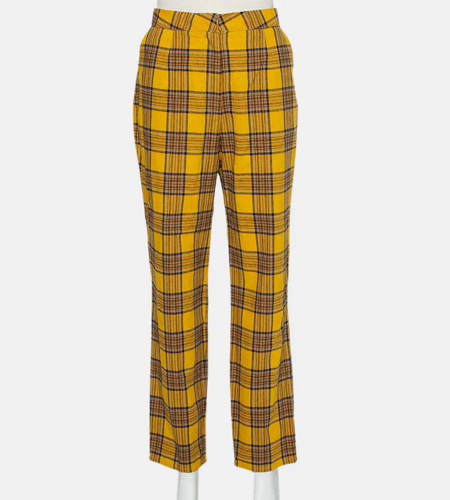LPA Mustard Yellow Cotton Plaid Slim Trousers L