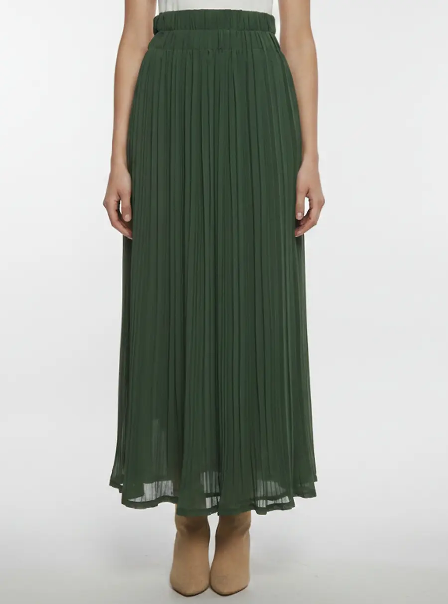P.A.R.O.S.H. Green Crepe Plissé Midi Skirt XS