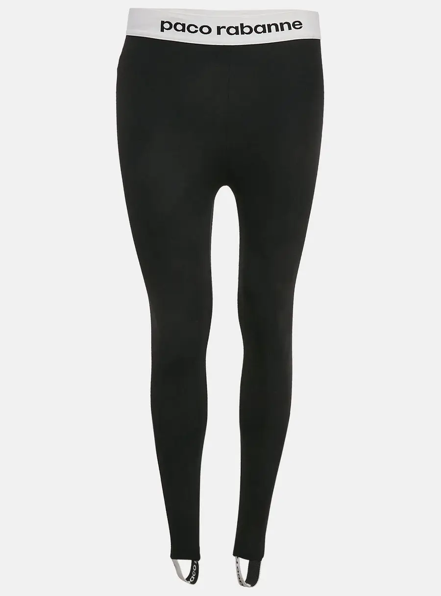 Paco Rabanne Black Logo Print Band Stir-Up Leggings S