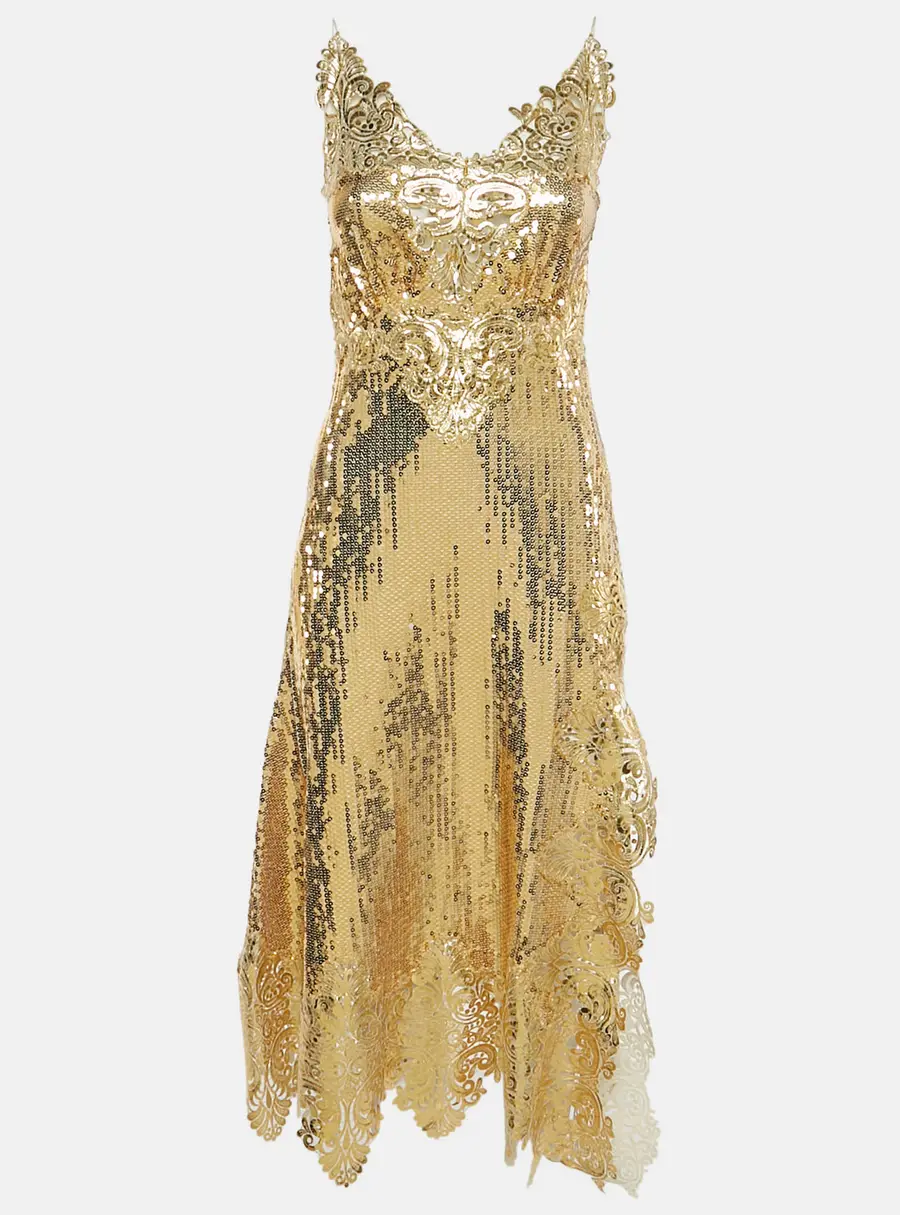 Paco Rabanne Gold Sequin Long Sleeveless Dress S