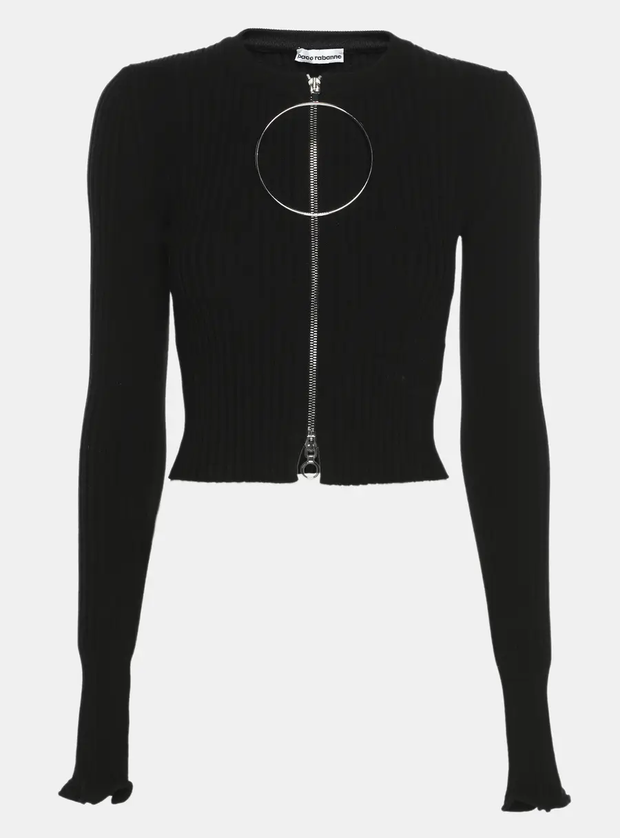 Paco Rabanne Black Knit Zip Full Sleeve Cardigan