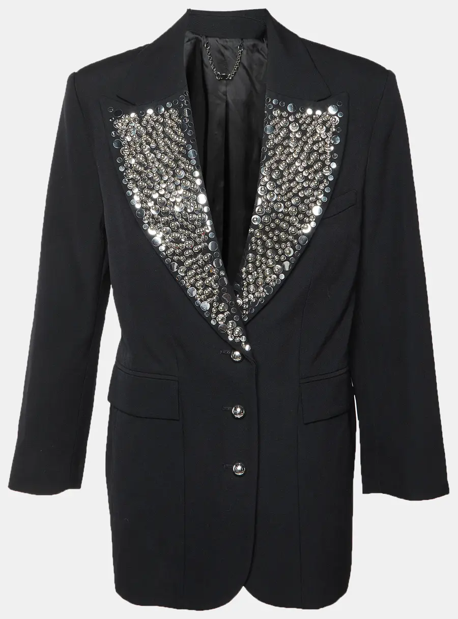 Rabanne Black Studded Grain de Poudre Wool Blazer M