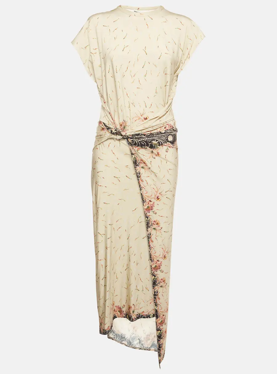 Paco Rabanne Beige Floral Print Draped Maxi Dress M
