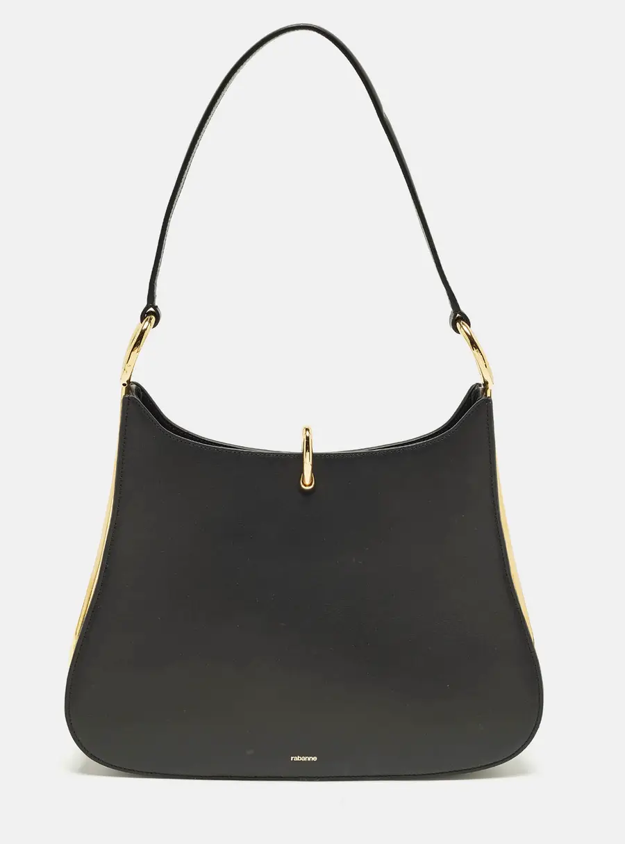 Paco Rabanne Ring Large Black Leather Shoulder Bag