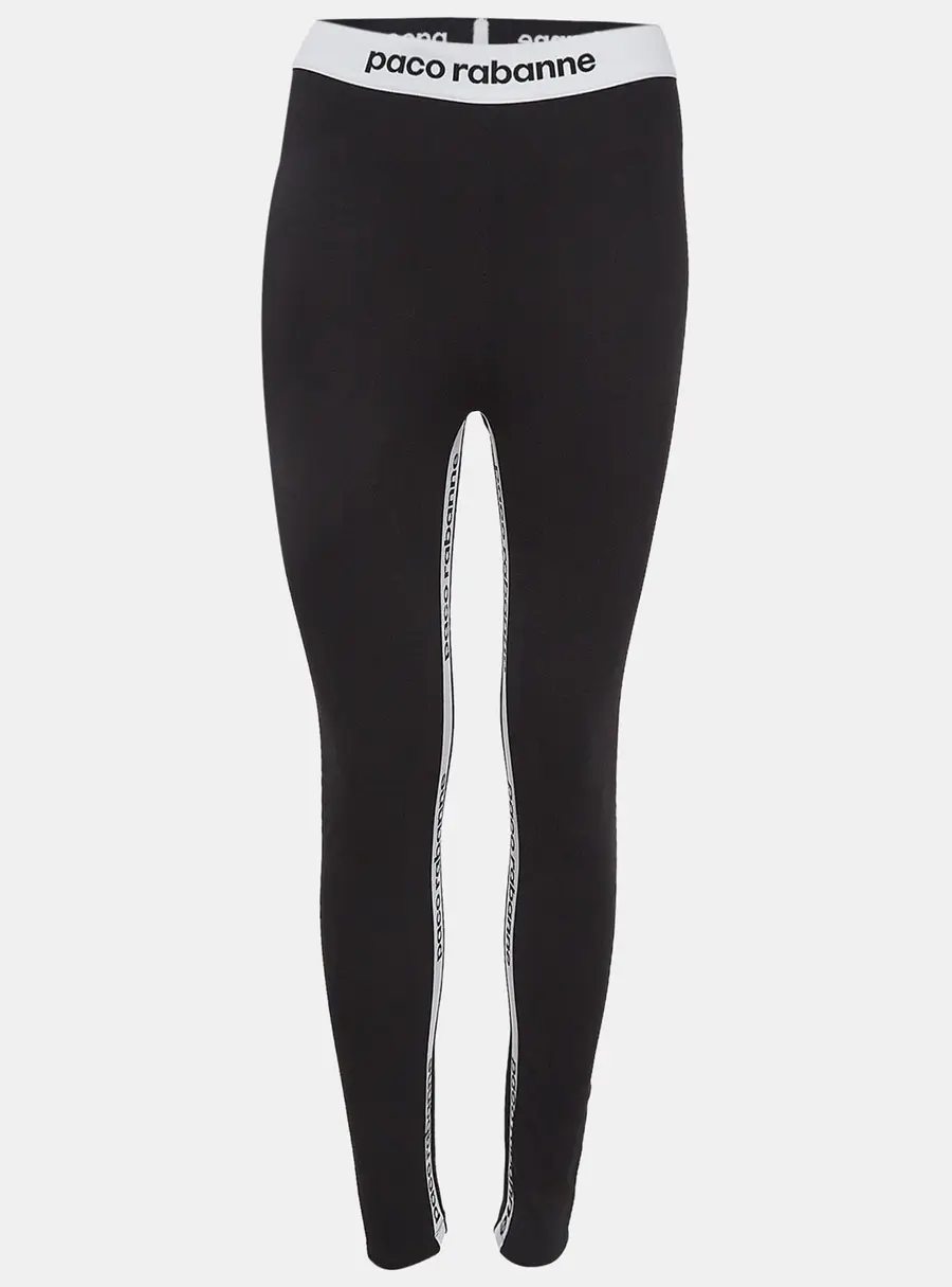 Paco Rabbane Black Jersey Logo Tape Detail Leggings L