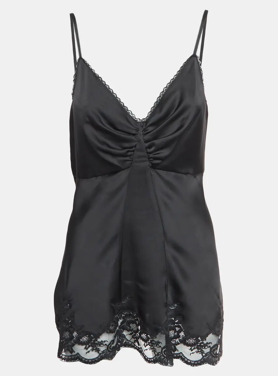 Paco Rabanne Black Satin and Lace Strappy Top M