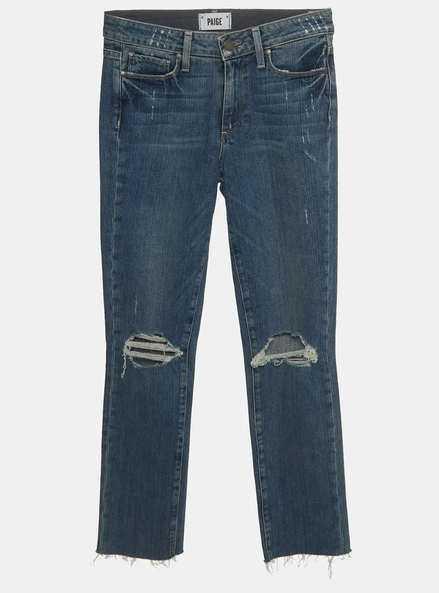 Paige Blue Denim Distressed Straight Fit Jeans XS/ Waist 27.5"