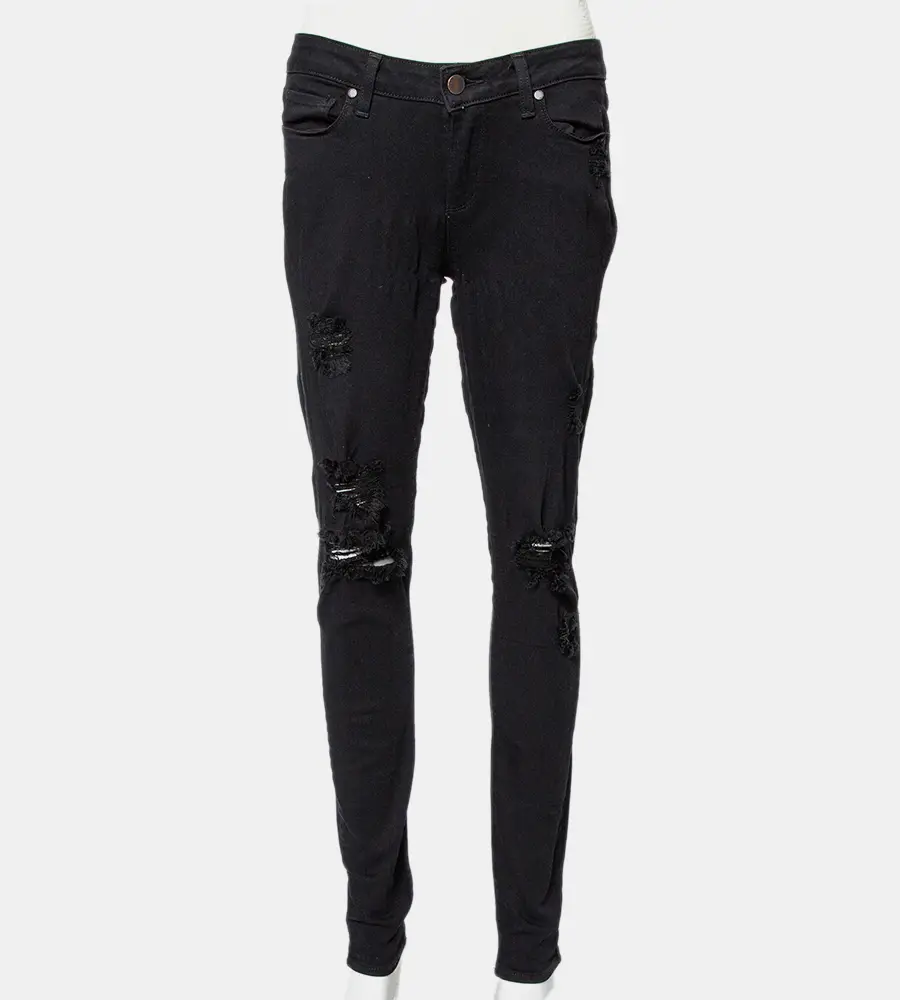 Paige Black Denim Ultra Skinny Distressed Verdugo Jeans M