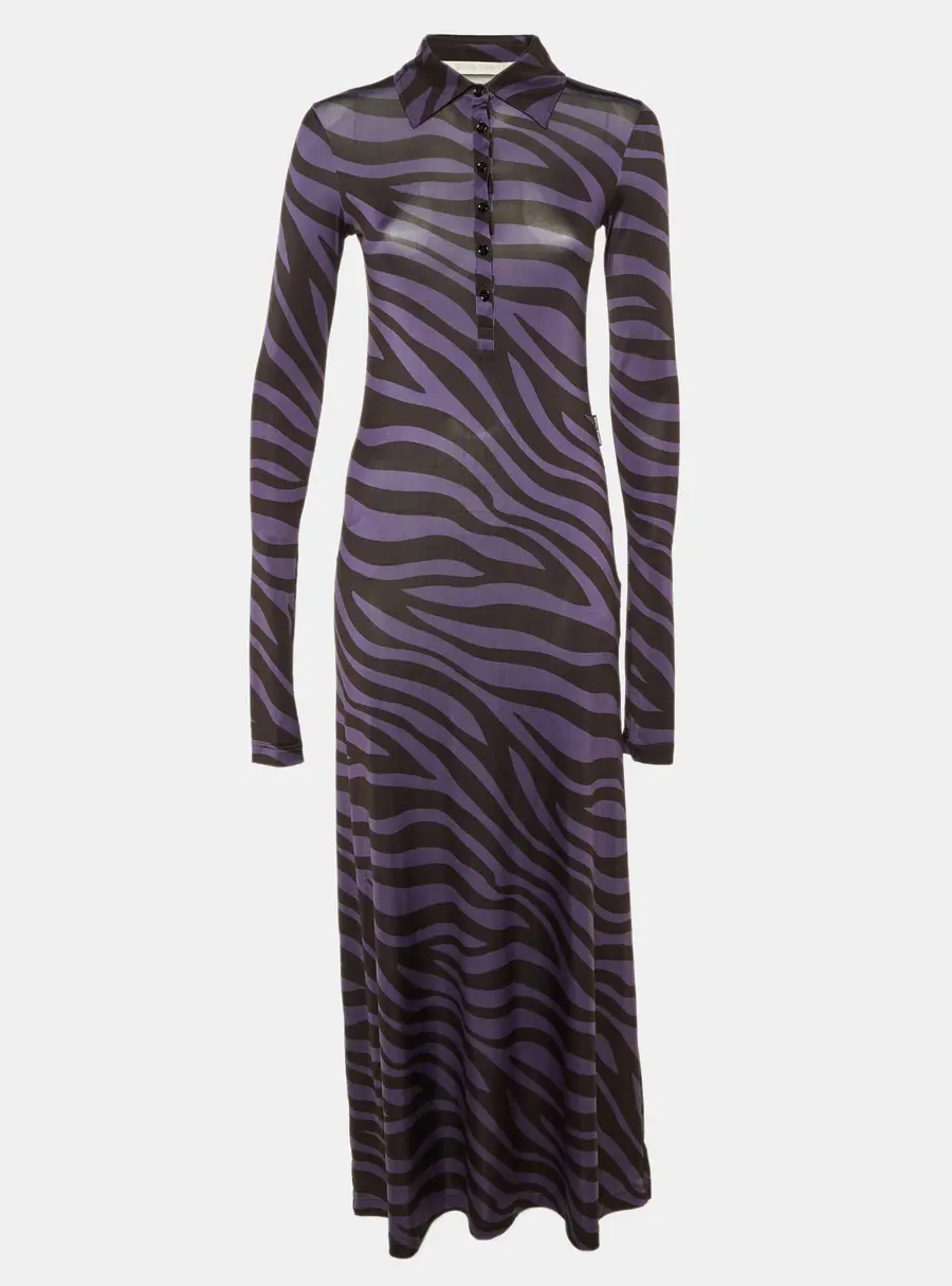 Palm Angels Purple Zebra Print Jersey Maxi Polo Dress M