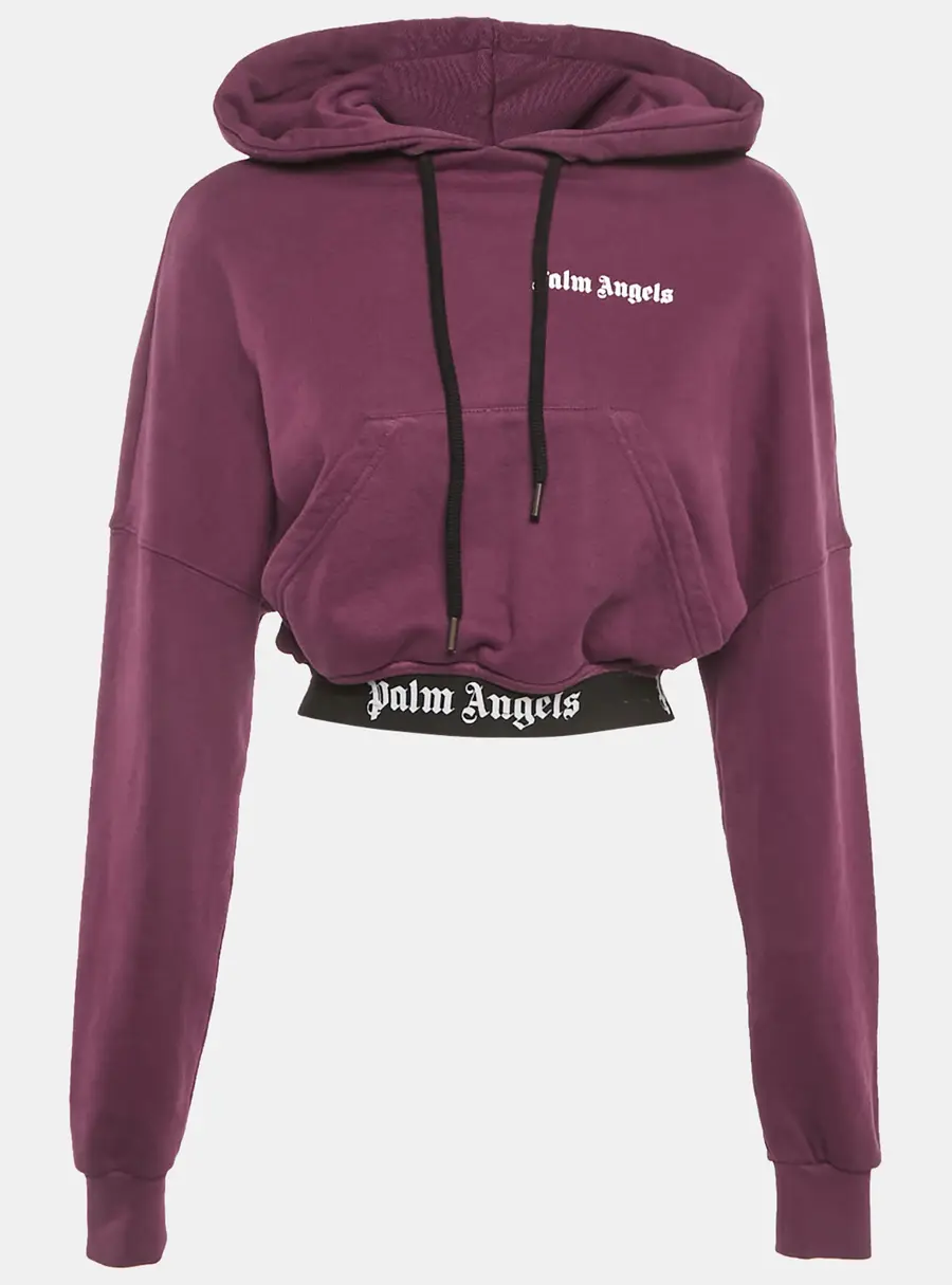 Palm Angels Purple Logo Printed Cotton Knit Hooded Sweatshirt S