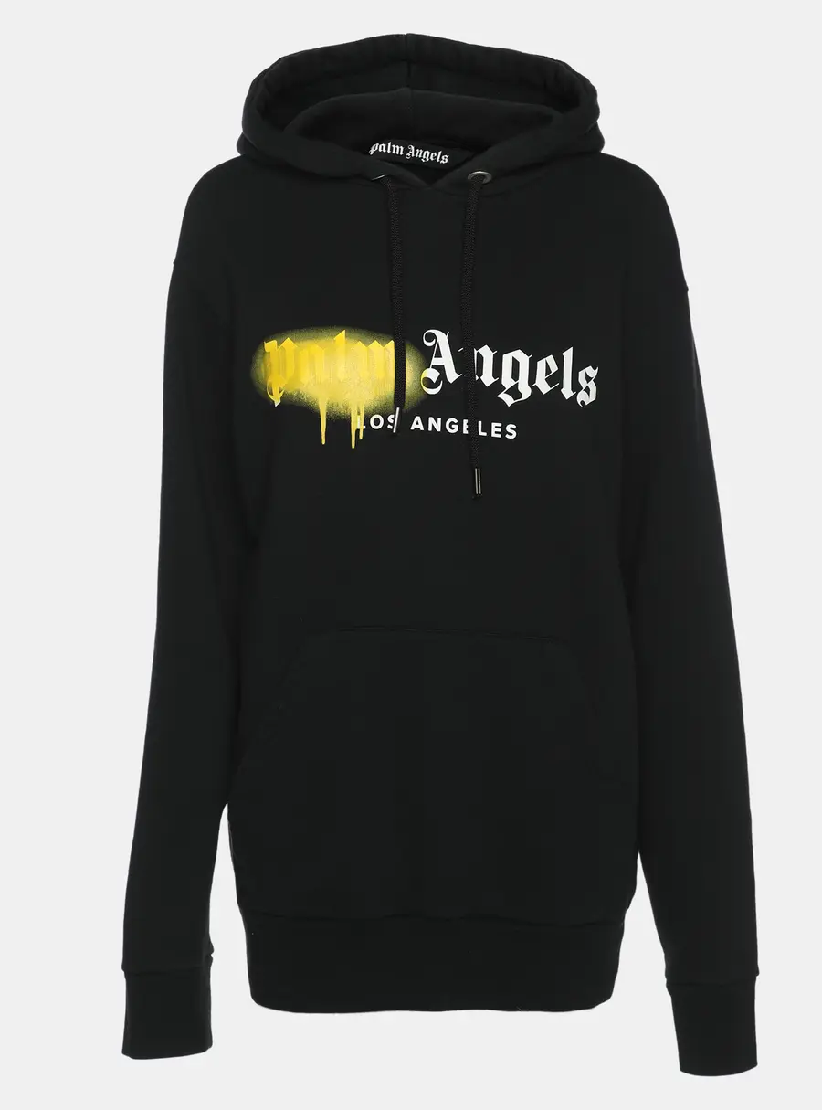 Palm Angels Black Cotton Knit Sprayed Logo Hoodie XXS