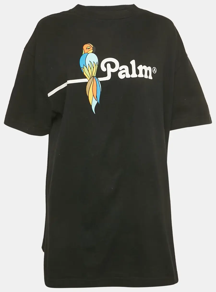 Palm Angels Black Parrot Print Jersey Crewneck T-Shirt XXL